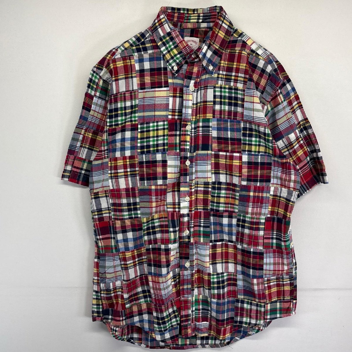 古着 ブルックスブラザーズ Brooks Brothers 半袖シャツ パッチワーク 346 ボタンダウン チェック柄 M マルチカラー メンズ拍卖