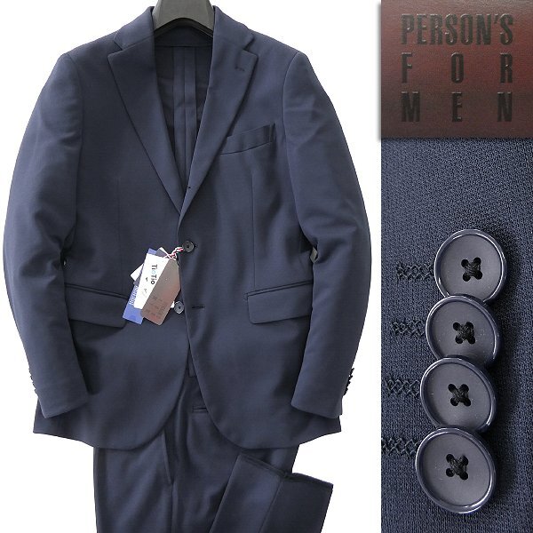 新品 パーソンズフォーメン 洗える 吸水速乾 ACTIVE EXPAND ジャージー スーツ YA5(やや細身M) 紺 【J57595】 春夏 セットアップ サマー拍卖