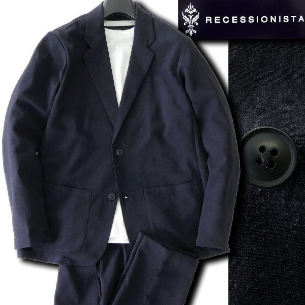 新品 リセッショニスタ 春夏 ストレッチ セットアップ スーツ M 濃紺 【822839_70_M】メランジ RECESSIONISTA 洗える 防シワ イージーケア拍卖
