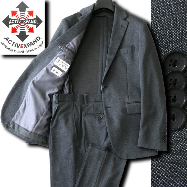 新品 パーソンズフォーメン 春夏 ポンチ ストレッチ スーツ A5(M) 濃灰 【J51973】 PERSON'S FOR MEN ウォッシャブル セットアップ拍卖