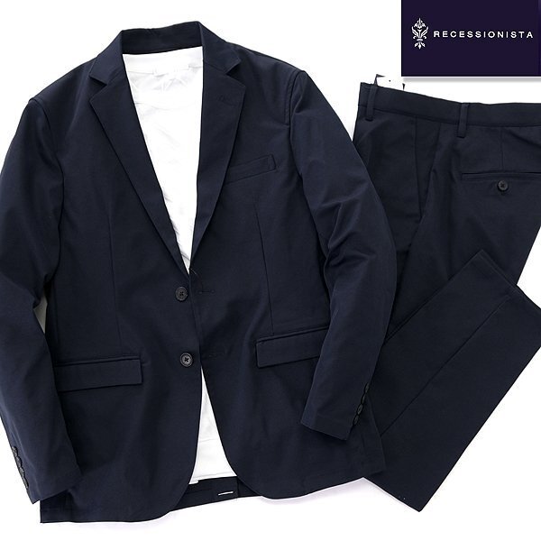 新品 リセッショニスタ 高密度ツイル ストレッチ セットアップ スーツ M 濃紺 【822728_70_M/73】 RECESSIONISTA 春夏 洗える ネイビー拍卖