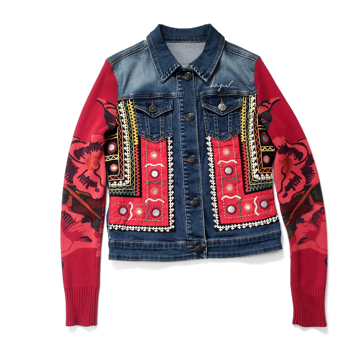 Desigual デシグアル デニムジャケット 刺繍/花柄プリント EUR34(M程)拍卖