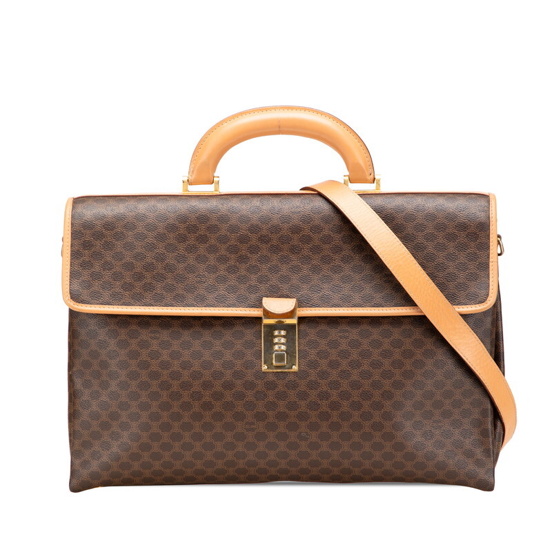 セリーヌ マカダム ビジネスバッグ ブリーフケース ショルダーバッグ 2WAY ブラウン PVC レザー メンズ レディース CELINE 【中古】拍卖