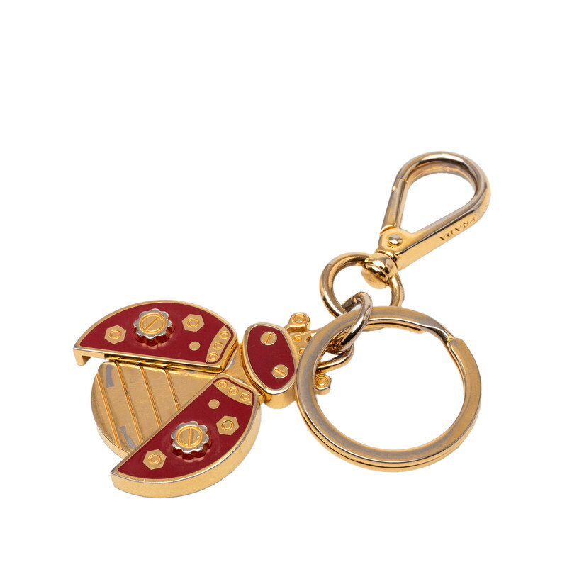 プラダ てんとう虫 モチーフ キーホルダー チャーム ゴールド メッキ エナメル レディース PRADA 【中古】拍卖