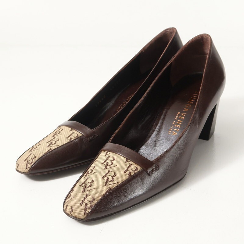 MI9330*イタリア製 BOTTEGA VENETA ボッテガヴェネタ 6C(23cm相当) BVロゴ レザーパンプス 靴 ブラウン/ベージュ系拍卖