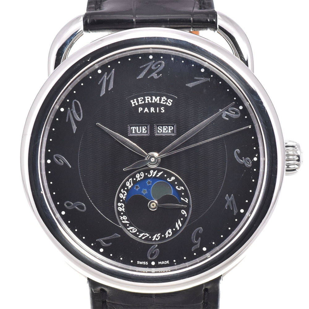 値下 エルメス HERMES AR8.810 アルソー ムーンフェイズ トリプルカレンダー 自動巻き メンズ 美品 箱・保証書付き C#144450拍卖