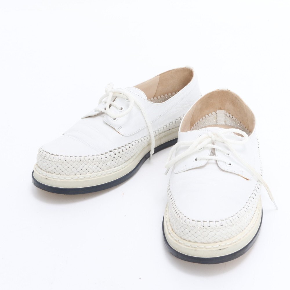 1円■美品■ボッテガヴェネタ■イントレチャート 編みこみ レザー ローファー 靴 フラット シューズ 37 24cm 相当 レディース REE DT24-9拍卖