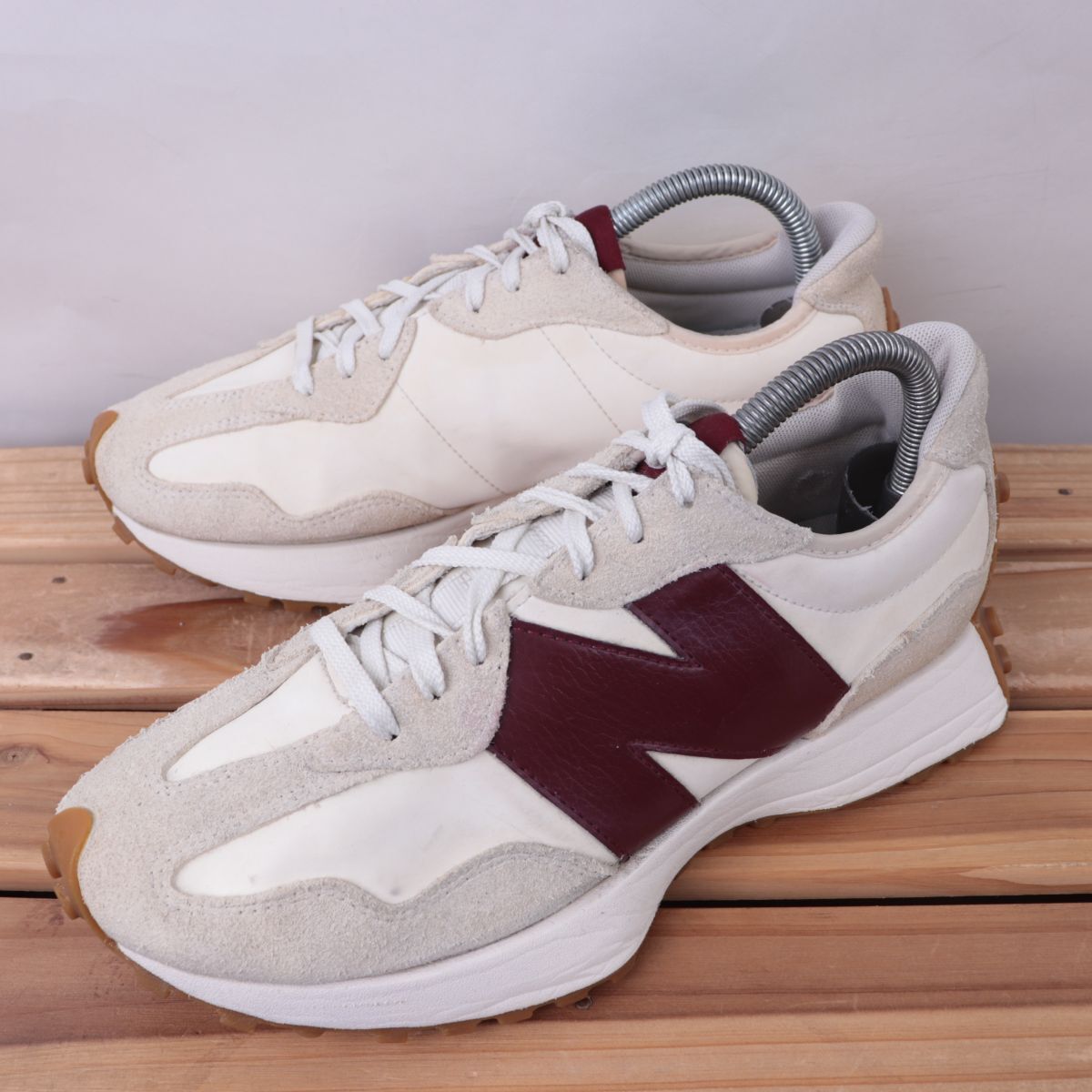 z6717【WS327KA】ニューバランス US8.5 25.5cm/白系 アイボリー 赤系 バーガンディ キャメル newbalance レディース スニーカー 中古拍卖