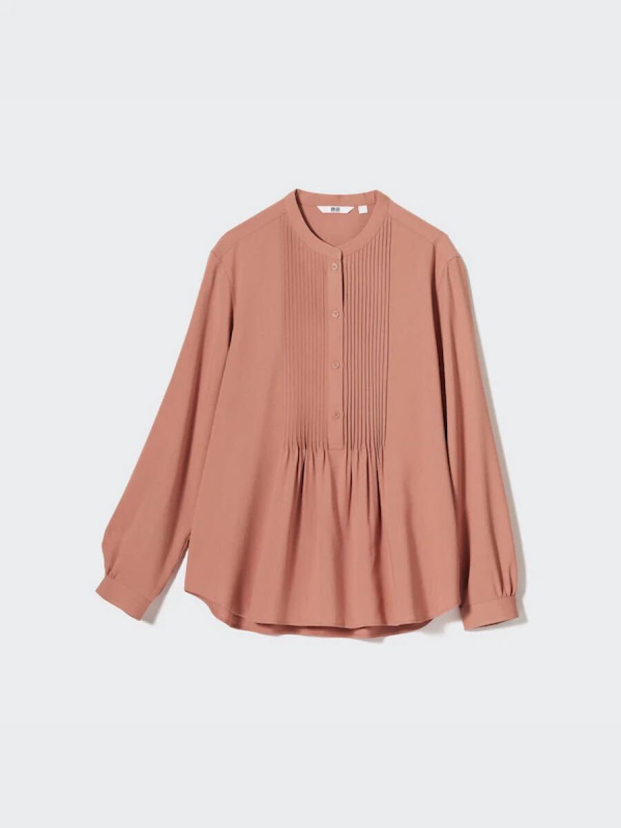 レーヨンピンタックプルオーバーブラウス(長袖) UNIQLO ユニクロ S ピンク ブラウス拍卖