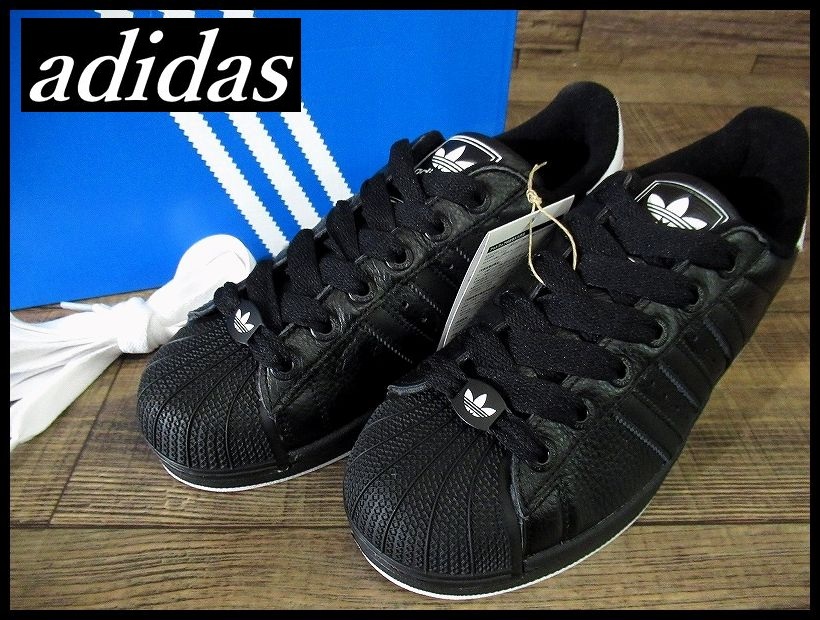 送料無料 新品 25SS adidas アディダス JR0029 SUPERSTAR スーパースター II 天然皮革 レザー アッパー スニーカー 替え紐付 黒/白 28.0 ①拍卖
