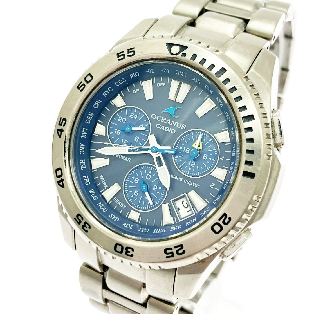 【1円スタート】CASIO カシオ OCW-650T OCEANUS オシアナス チタン ネイビー文字盤 電波ソーラー メンズ腕時計 ジャンク 593585拍卖