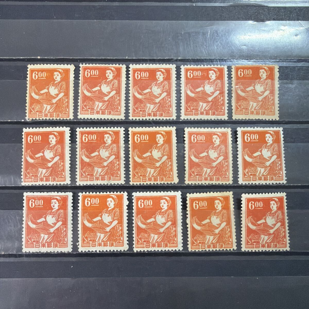 【139】 産業図案切手 印刷女工 昭和すかしあり 未使用 15枚 糊有拍卖