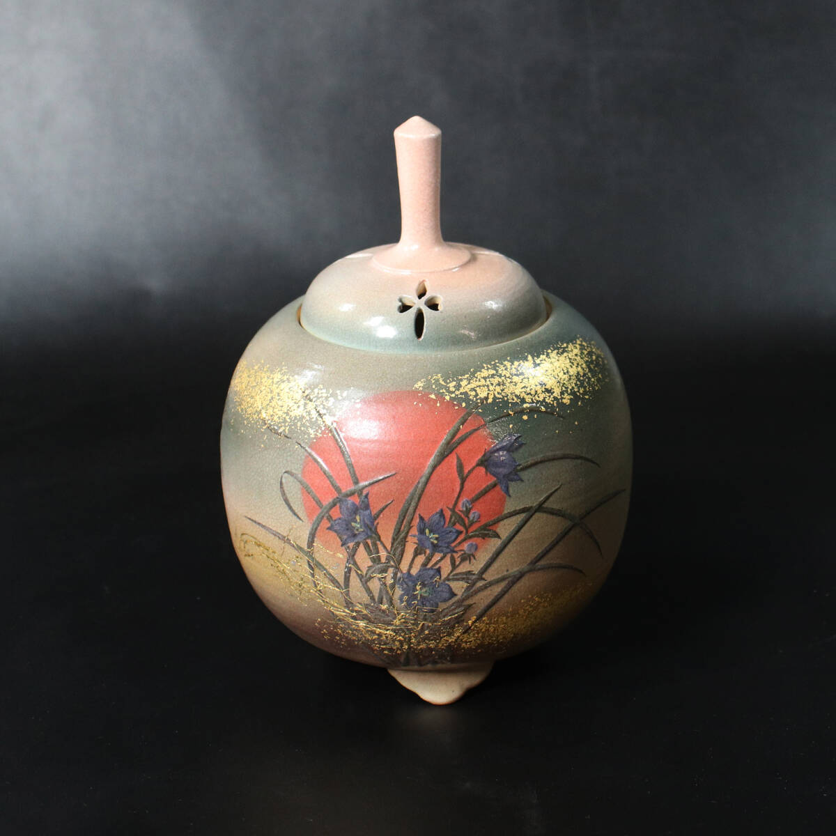 『十二代坂高麗左衛門』作/萩焼 陶彩景 秋草図 香炉 高19cm/共箱 <260403020>拍卖