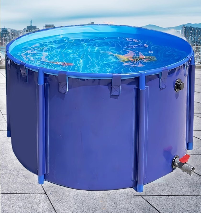 大型円形の帆布魚池厚手支柱 防水布貯水プール養殖水槽錦鯉一時飼育池900L拍卖