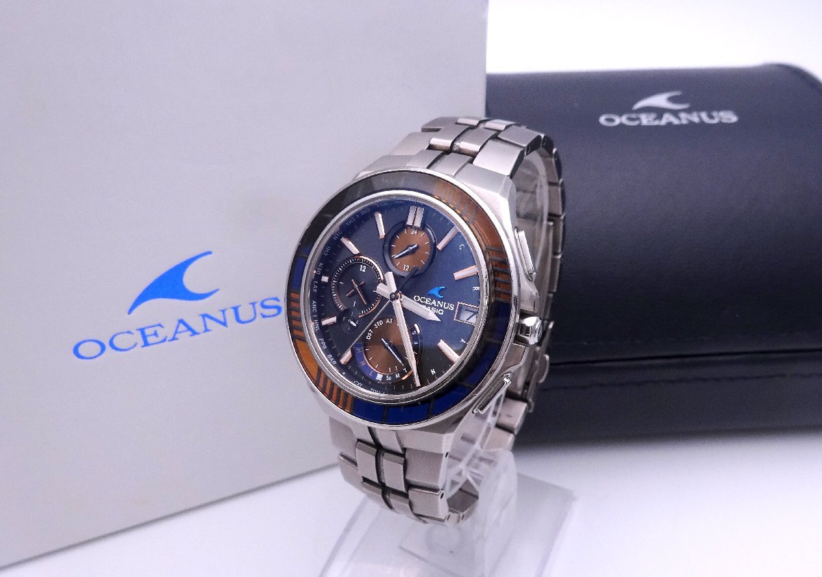 CASIO OCEANUS 5603 OCW-S5000 腕時計 タフソーラー 電波 デイデイト ネイビー系文字盤 付属品有/箱付 カシオ オシアナス 1円~ T1399拍卖