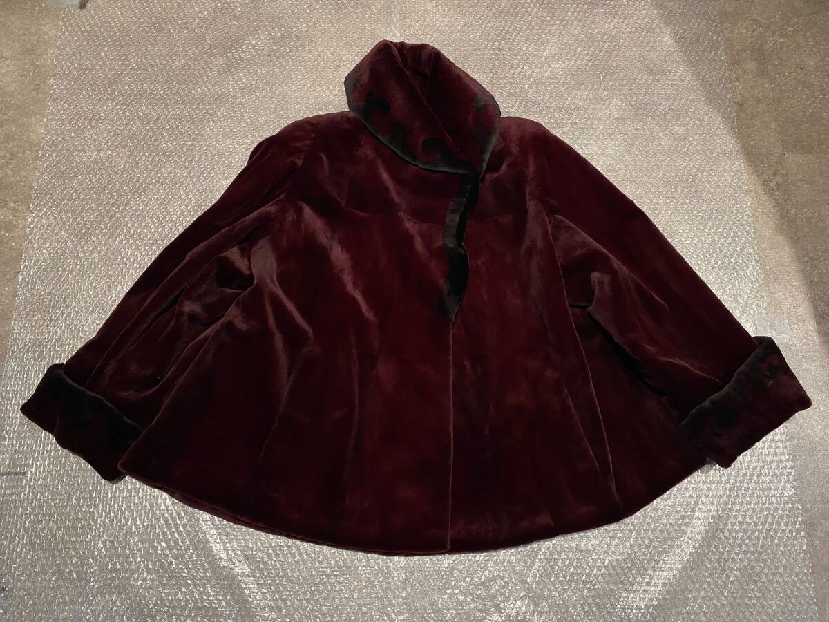 A-17-35【八】☆1円スタート☆銀座グレース GRACE ワインレッド 毛皮 ファー コート アウター 着丈約70cm Fサイズ レディース ファッション拍卖