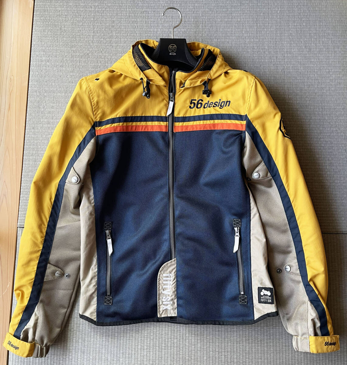 ☆★【美品/未使用級】【送料無料】56design ハーフメッシュジャケット M イエロー×ネイビー 春夏用 フード付 +純正ハンガー付 ★☆拍卖