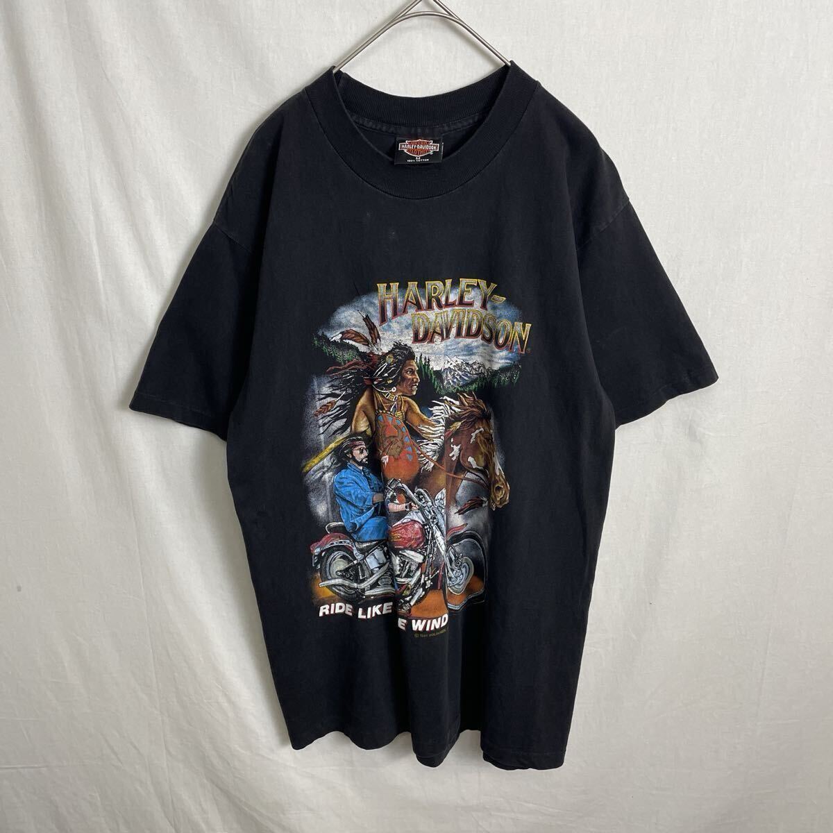 90's アメリカ製 HARLEY-DAVIDSON 半袖プリントTシャツ 古着 Mサイズ ブラック ヴィンテージ 拍卖