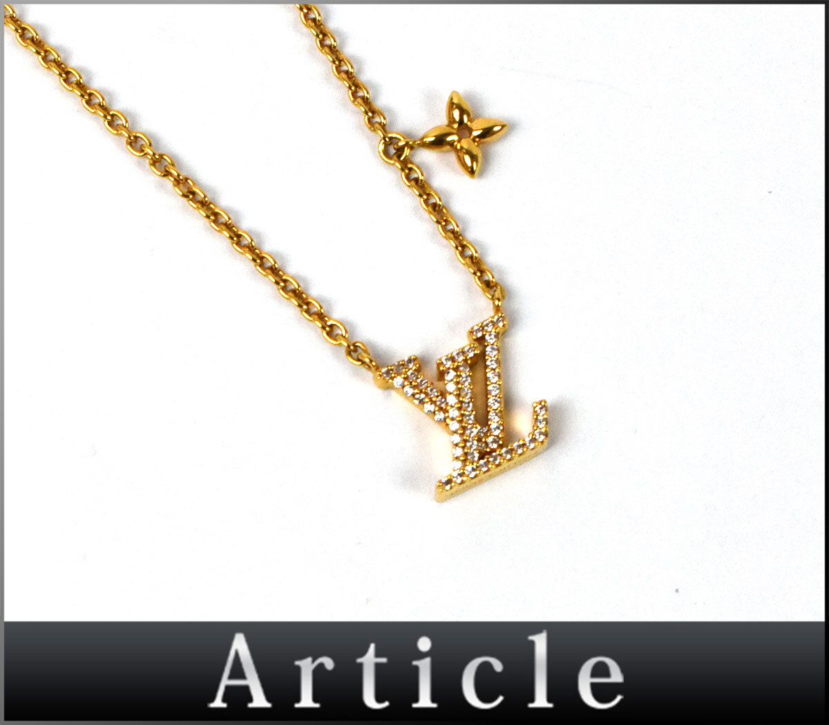 252057□ LOUIS VUITTON ルイ ヴィトン ネックレス LV アイコニック ペンダント アクセサリー M00596 GP ラインストーン ゴールド 箱付/ E拍卖