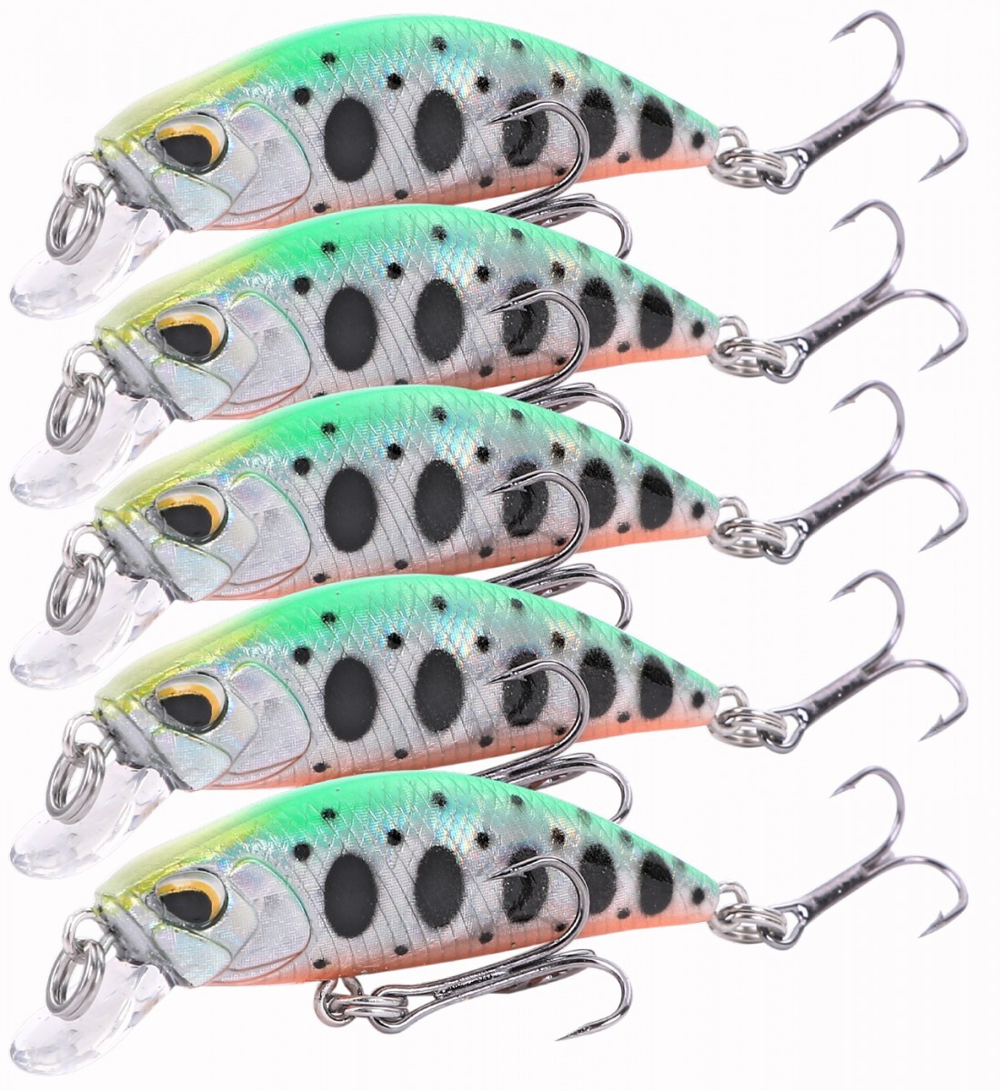 渓流ルアー トラウトミノー セット 【5個入】 シンキング 38mm 3.0g 平打ち系 ヤマメ 38ryu-ヤ緑5-拍卖