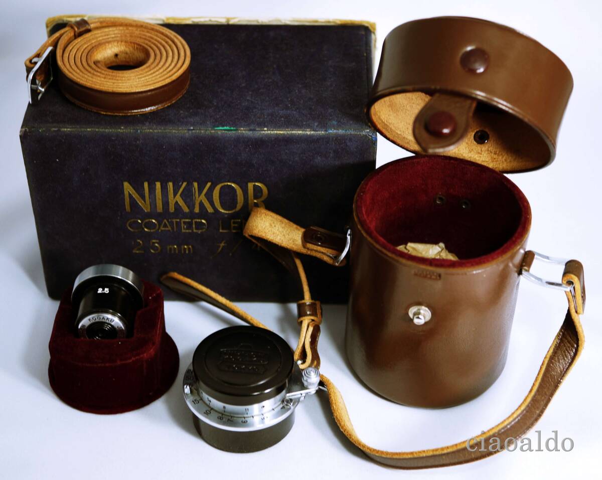 !!!激レア・未使用保管品!!! W-NIKKOR 2.5cm F4(ライカスクリューマウント)+ 純正ファインダー+元箱、純正皮革製ケース+証 和製トポゴン拍卖