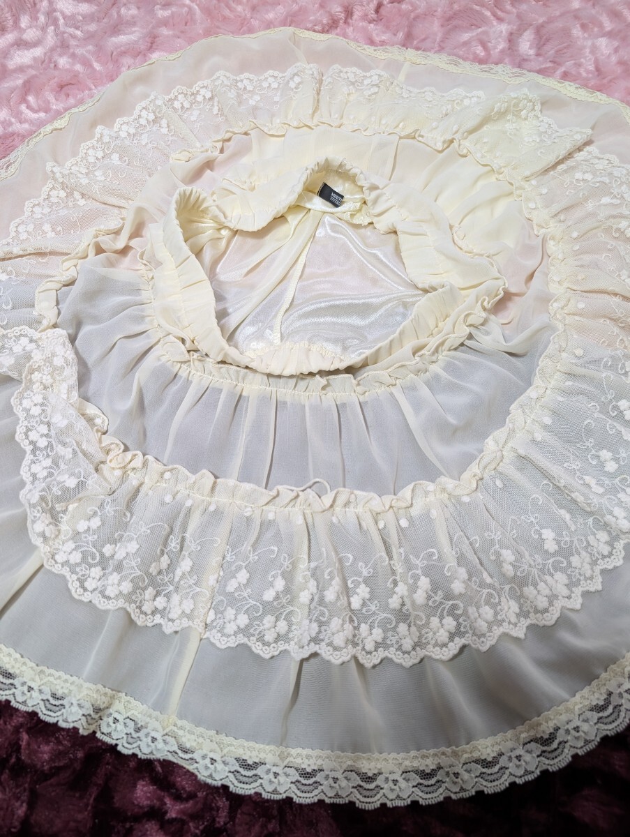 skt234☆彡クリーム色 シフォン2段切り替え巾広レースミニスカート ティーン 難有拍卖