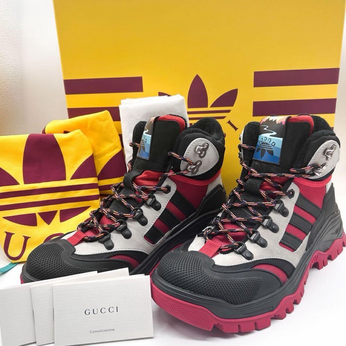 希少 未使用 GUCCI×adidas トレッキングブーツ 7.5 黒 グッチ アディダス コラボ スニーカー トレッキングシューズ レースアップ 拍卖