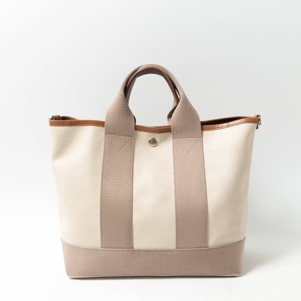 Breath TOPKAPI ブレストプカピ トートバッグ 手提げ スコッチグレイン ネオレザー PVC グレージュ オフホワイトレディース ホック開閉拍卖