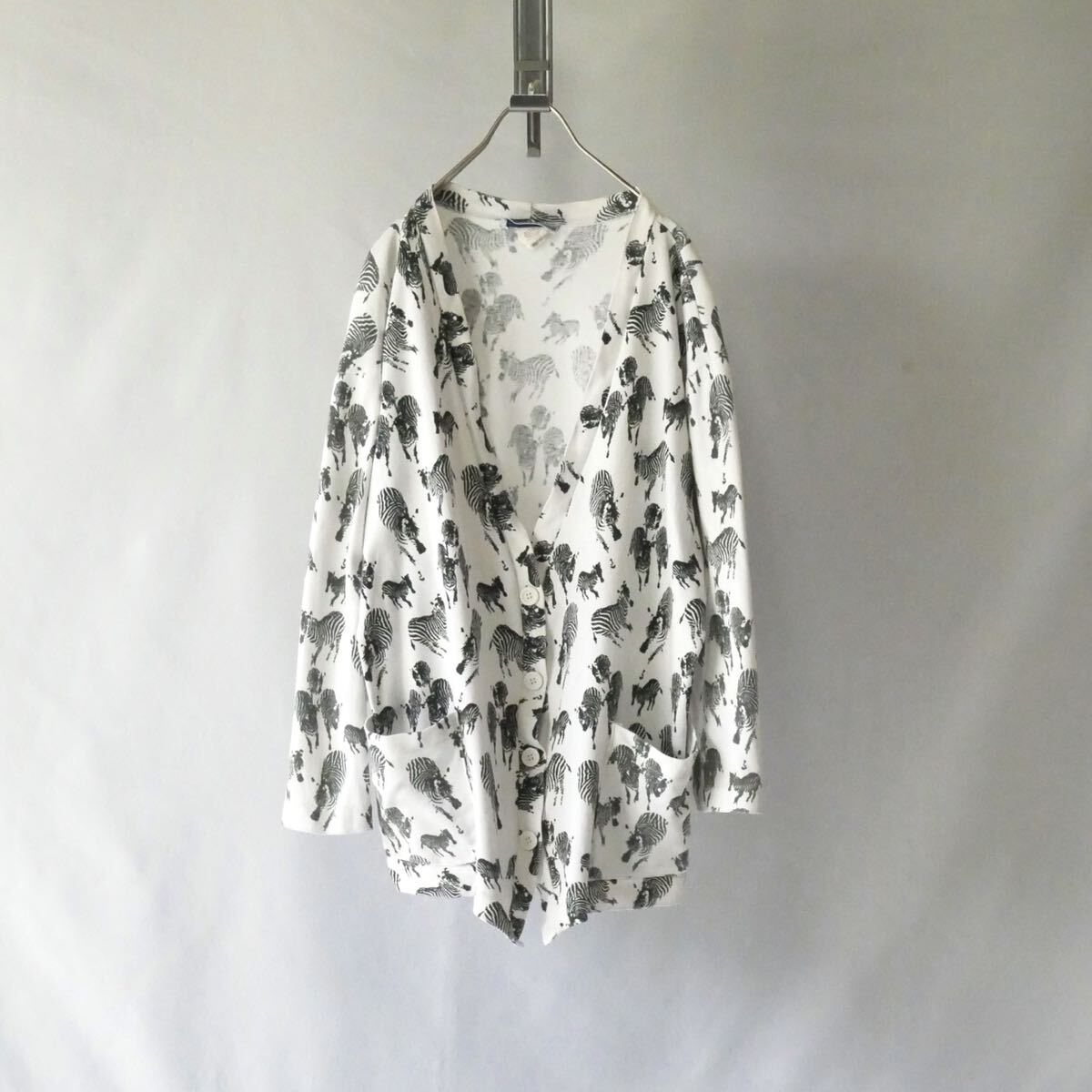 80s vintage madein USA zebra sweat cardigan 80年代 USA製 しまうま 総柄 スウェットカーディガン 古着 長袖拍卖