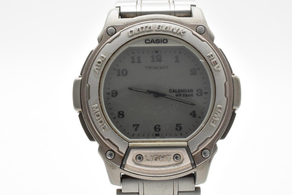 CASIO カシオ DATA BANK データバンク TWINCEPT ツインセプト CARENDAR ABX-64 2針 銀 シルバー 腕時計 グレー文字盤 ステンレス拍卖