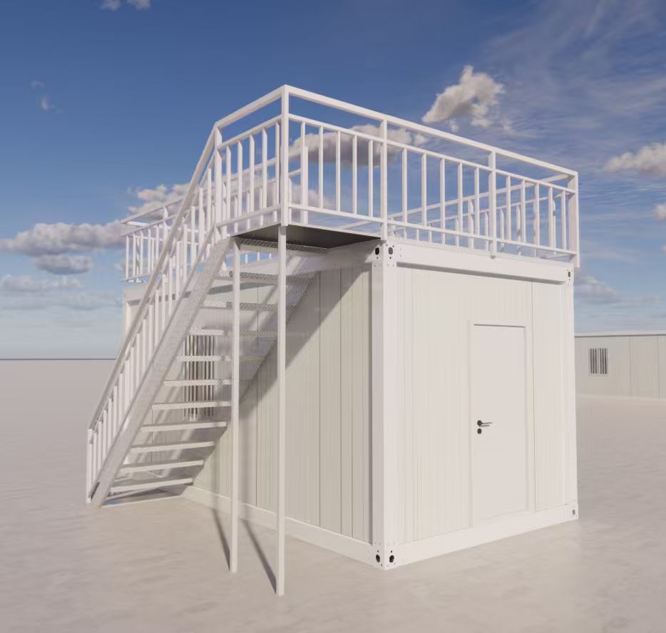 階段・バルコニー付きコンテナハウス 二階建て組立式コンテナハウス 3*5.95m 白色 事務所・店舗・宿泊施設に最適 カスタム対応可拍卖