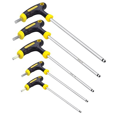 KimlontonTハンドル六角レンチ ロングボールポイント六角棒レンチ 2.5mm/3mm/4mm/5mm/6mm 5本セットクロムバナジウム拍卖
