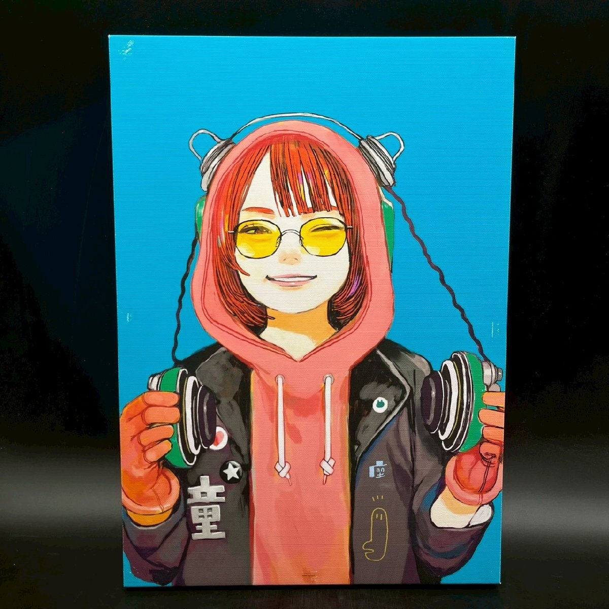 CV0221-46-3 ざしきわらし イラスト 作品 赤髪 メガネ 絵 絵画 キャンバス アート 人物 美術 置物 鑑賞 H42㎝ W30㎝ D2㎝ 100サイズ拍卖