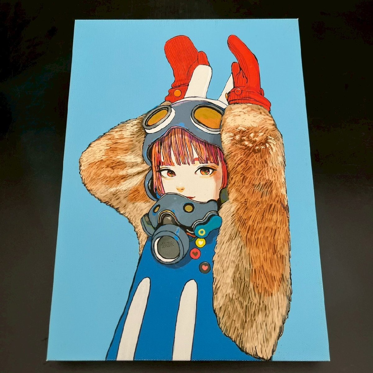 CV0221-41-3 ざしきわらし イラスト 作品 人物 背景 青 絵 絵画 キャンバス アート 人物 美術 置物 鑑賞 H29.5㎝ W21㎝ D2㎝ 80サイズ拍卖