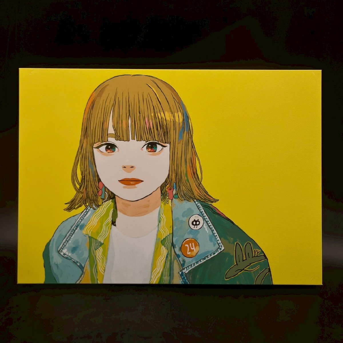 CV0221-50-3 ざしきわらし イラスト 作品 背景 黄色 絵 絵画 キャンバス アート 人物 美術 置物 鑑賞 H30㎝ W42㎝ D2㎝ 100サイズ拍卖