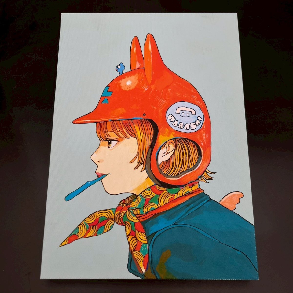 CV0221-43-3 ざしきわらし イラスト 作品 人物 帽子 絵 絵画 キャンバス アート 人物 美術 置物 鑑賞 H29.5㎝ W21㎝ D2㎝ 80サイズ拍卖
