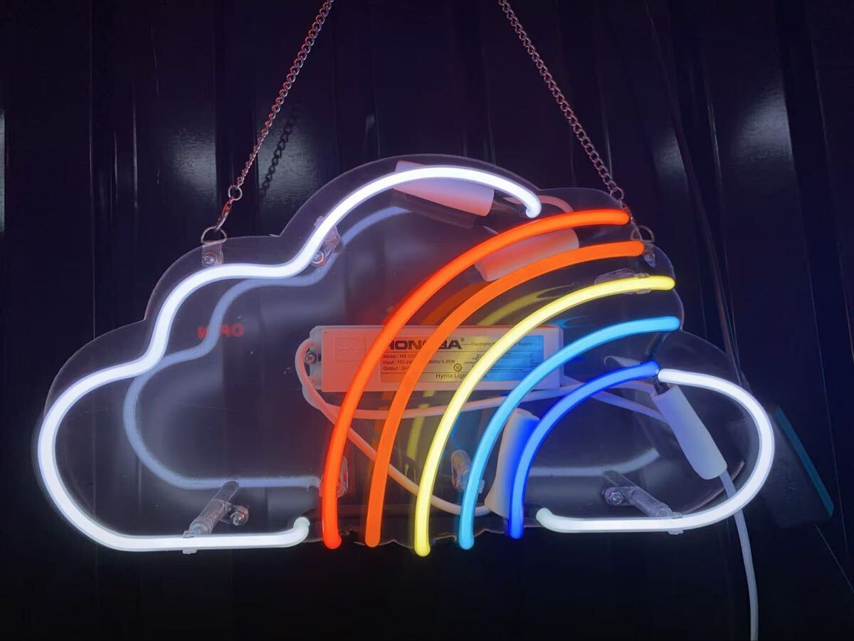 ネオンサイン 雲 レインボー マルチカラー ガラス管 インテリア オーダー対応 看板 ネオンライト 光る看板 飾り ネオン祭り 虹拍卖