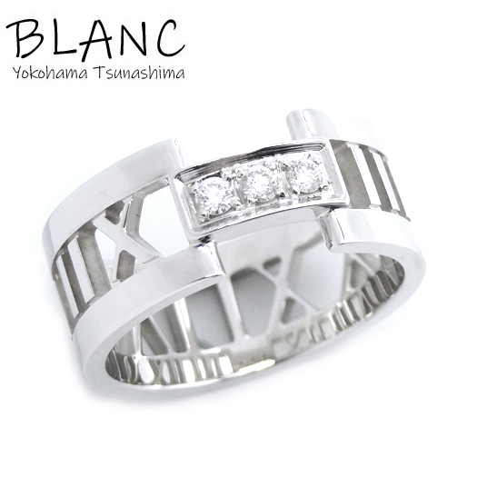 ティファニー 3Pダイヤ アトラス リング 13号 K18WG ホワイトゴールド 指輪 Tiffany&Co. 横浜BLANC拍卖