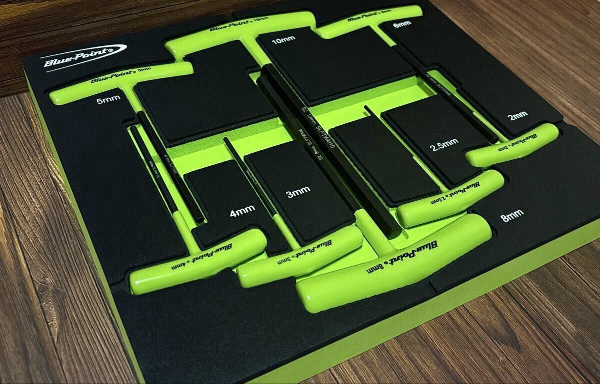 ブルーポイント スナップオン snap-on Tハンドル型 6角レンチ 2mm〜10mm 7本 ライトグリーン EVAケース付き拍卖