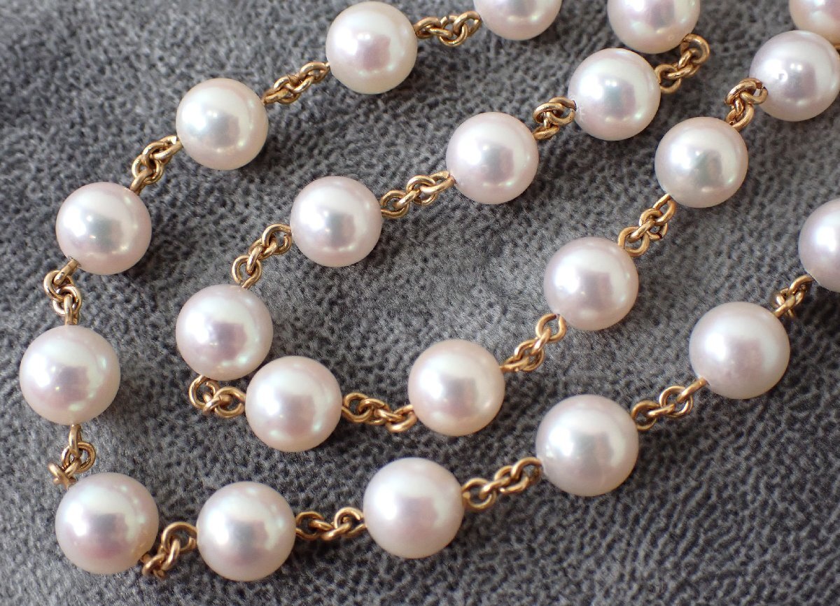 21g 美品 田崎 タサキ 7mm弱 18金 K18YG ステーション パールネックレス パール ネックレス ステーショナリー TASAKI 2113拍卖