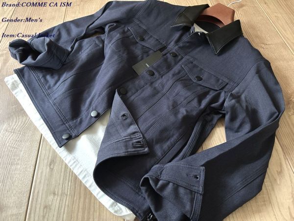 新品 COMME CA ISM MEN コムサイズム メン デニム風 ストレッチジャケット 09ネイビー Sサイズ 22BE31 定価9,800円拍卖