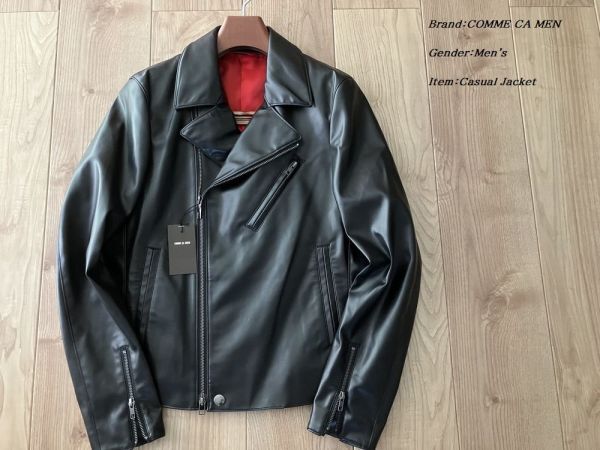 新品サンプル COMME CA MEN コムサメン ダブルブレスト ライダースブルゾン 05ブラック Mサイズ 23BE01 定価75,900円拍卖