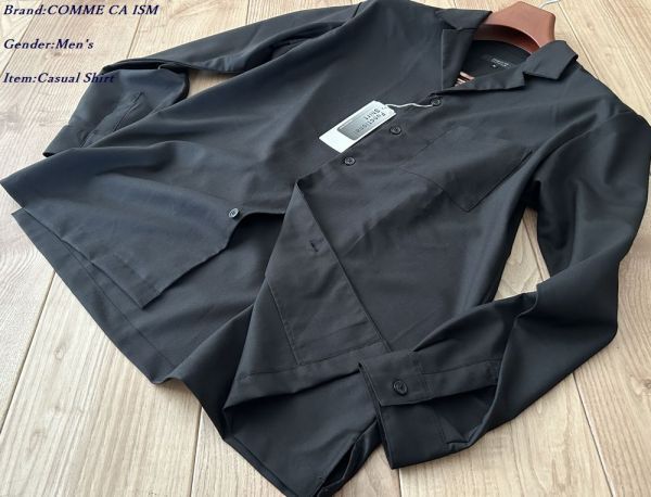 新品 COMME CA ISM コムサイズム 機能性ストレッチツイルオープンカラーシャツ 05ブラック Mサイズ 30II14 定価5,900円拍卖