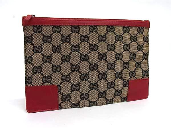 1円 GUCCI グッチ 039 1111 2404 GG柄 GGキャンバス×レザー マルチポーチ マルチケース 小物入れ レッド系×ベージュ系 BN9358拍卖