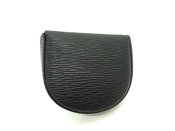 ■新品同様■ Salvatore Ferragamo フェラガモ レザー コインケース コインパース 小銭入れ メンズ レディース ブラック系 DL7223拍卖