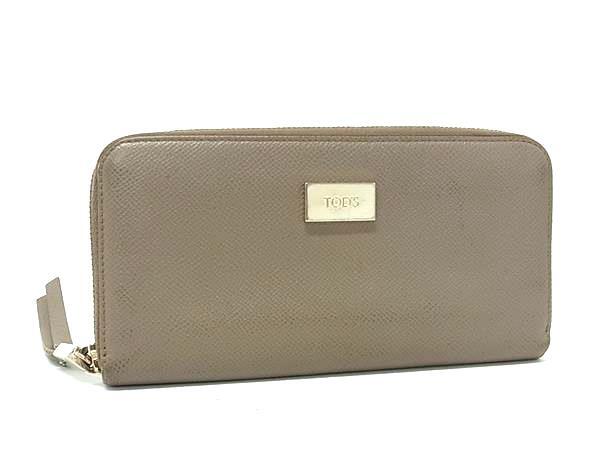 TODS トッズ レザー ラウンドファスナー 長財布 ウォレット 札入れ 小銭入れ カード入れ レディース ベージュ系 DL3969拍卖