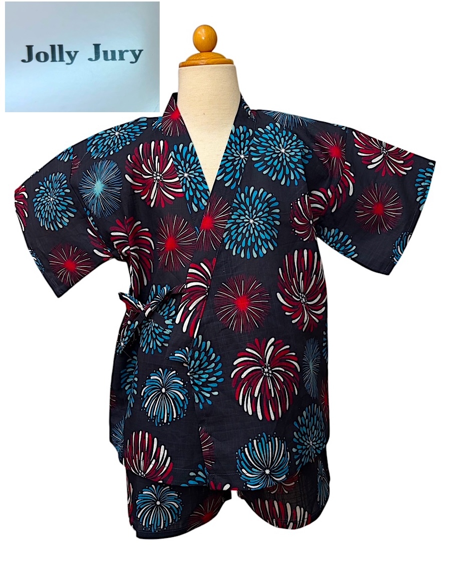 新品タグ付 ジョリージュリー Jolly Jury★花火柄 じんべい 甚平さん★子供 120cm 7-8才目安 ¥1870拍卖