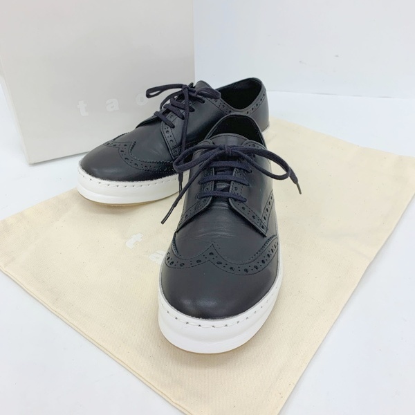 tao COMME des GARCONS タオ コムデギャルソン ウィングチップ風 スニーカー シューズ 革靴 箱付き レディース 22㎝ ブラック 靴 DF18844■拍卖