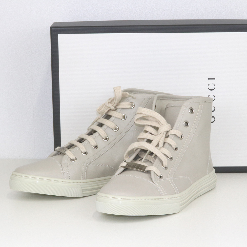 未使用品! GUCCI グッチ #38(24.5cm前後) レディース ハイカット スニーカー ベージュ レザー 423299 (質屋 藤千商店)拍卖