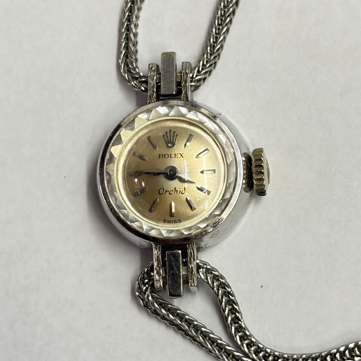 ROLEX Orchid ロレックス オーキッド 手巻き 腕時計 K18WG 750 カットガラス cal.1401 レディース腕時計 ヴィンテージ 稼働品拍卖
